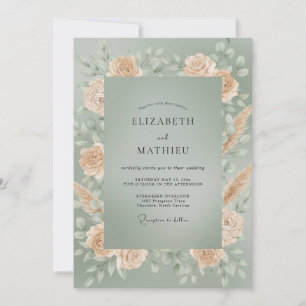 Invitation Mariage Champagne Pampas Eucalyptus Gris
