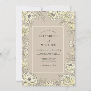 Invitation Mariage Champagne Pétale Jaune Pâle