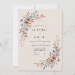 Invitation Mariage Champagné Taupe Feuillu