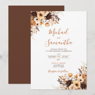 Invitation Mariage champêtre automnal aux tons rouille et ivo