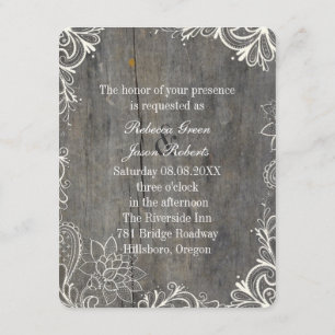 Invitation mariage champêtre avec dentelle et bois qui ondule