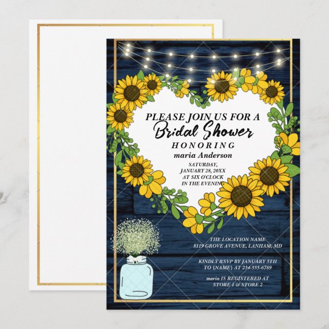 Invitation Mariage champêtre avec fleurs de bébé et lumières  (Devant / Derrière)
