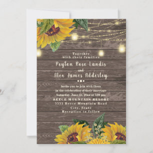 Invitation Mariage champêtre avec guirlande lumineuse tournes