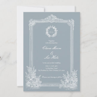 Invitation Mariage Champêtre Bleu Ardoise à la Française
