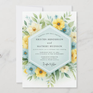 Invitation Mariage Champêtre Bleu Ciel et Jaune