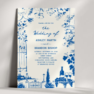 Invitation Mariage champêtre bleu français capricieux 