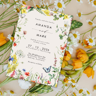 Invitation Mariage Champêtre Bohème Fleurie de Couleurs Vives