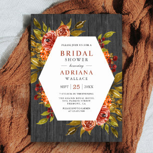 Invitation Mariage Champêtre Brûlé Bois Orange Foncé Floral A