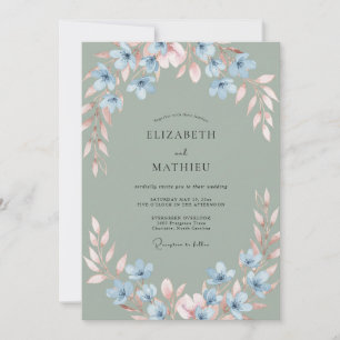 Invitation Mariage Champêtre dans les Tons de Vert Sauge