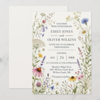 Invitation Mariage Champêtre de Jardin avec Fleurs Sauvages