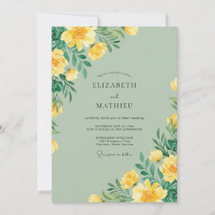 Invitation Mariage Champêtre de Menthe Jaune Fleur Sauvage