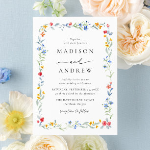 Invitation Mariage Champêtre Élégant aux Fleurs Sauvages Colo