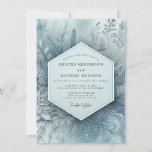 Invitation Mariage champêtre en bleu poussiéreux botanique