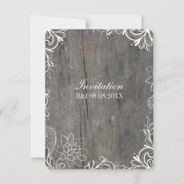 Invitation mariage champêtre en bois avec dentelle qui tourbi (Devant)