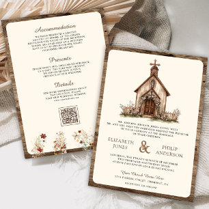 Invitation Mariage Champêtre en Chapelle Western tout-en-un e