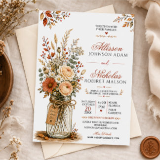 Invitation Mariage Champêtre en Jarre de Fleurs Sauvages d'Au