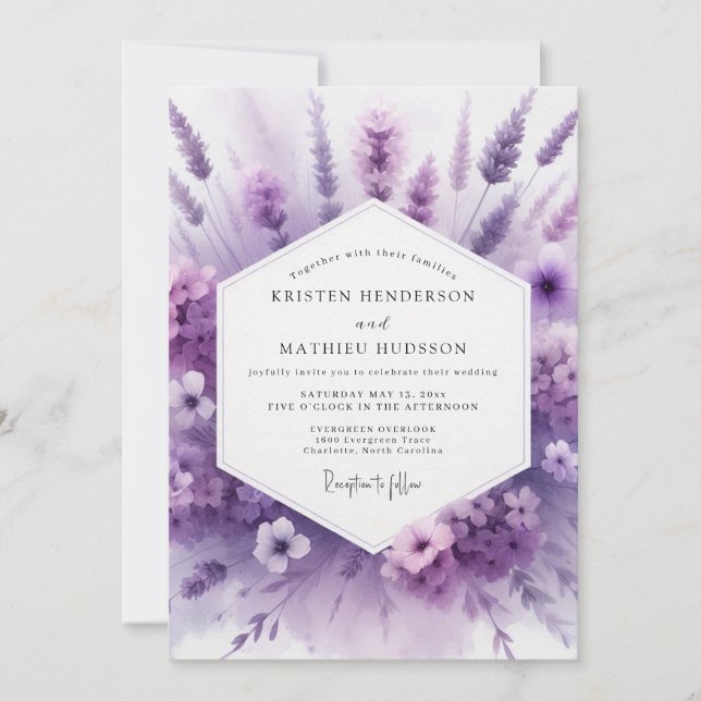Invitation Mariage Champêtre Éthéré de Lavande (Devant)