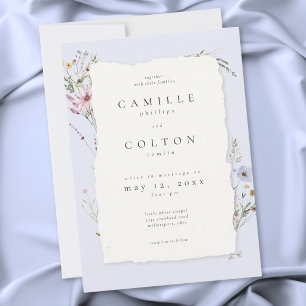 Invitation Mariage Champêtre Fleur des Champs Bleu Poussiéreu