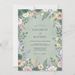 Invitation Mariage Champêtre Fleur des Champs Céladon