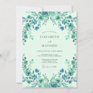 Invitation Mariage Champêtre Fleur des Champs Menthe Aqua