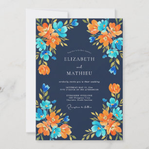 Invitation Mariage Champêtre Fleur Orange Navy