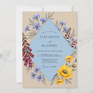 Invitation Mariage Champêtre Fleur Sauvage Azure Moutarde
