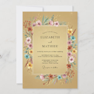 Invitation Mariage Champêtre Fleur Sauvage Dorée