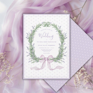 Invitation Mariage Champêtre Fleur Violet à Points Vintage