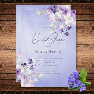 Invitation Mariage Champêtre Fleurie Aquarelle Violet