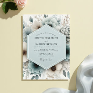 Invitation Mariage Champêtre Fleurie Bleu Poussiéreux