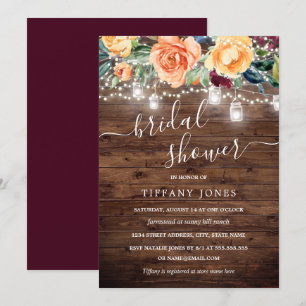 Invitation Mariage Champêtre Fleurs Bordeaux Ambre