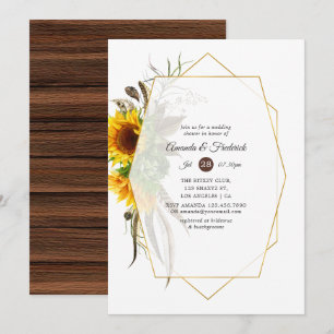 Invitation Mariage Champêtre Fleurs de Tournesol Géométrique
