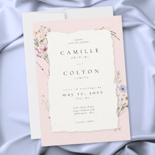 Invitation Mariage Champêtre Fleurs Sauvages Rose Pâle Romant