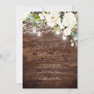 Invitation Mariage Champêtre Floral Champagne Bois Rustique