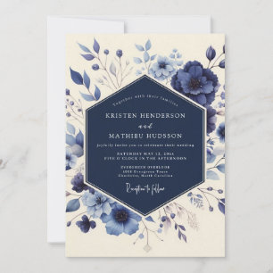 Invitation Mariage Champêtre Floral Navy