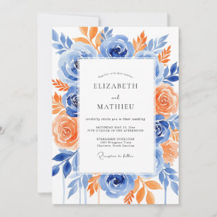 Invitation Mariage Champêtre Floral Orange et Bleu