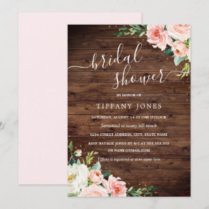 Invitation Mariage Champêtre Floral Rose Doré pour une Fête d