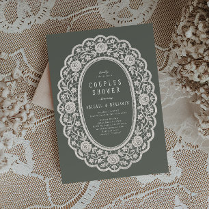 Invitation Mariage champêtre floral vert sauge avec dentelle
