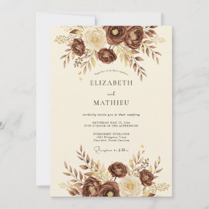 Invitation Mariage Champêtre Marron Chocolat en Forêt