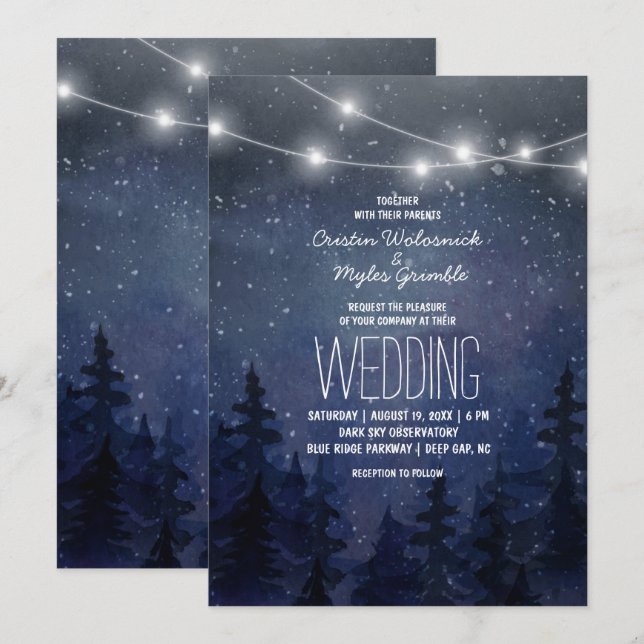 Invitation Mariage champêtre sous la voûte étoilée | Guirland (Devant / Derrière)