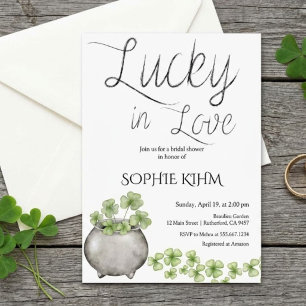 Invitation Mariage champêtre sous le signe du trèfle vert aqu