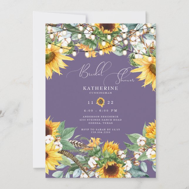 Invitation Mariage Champêtre Tournesol Lavande II (Devant)