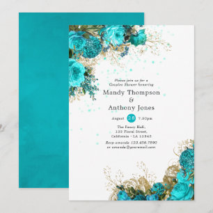 Invitation Mariage champêtre turquoise et or vintage