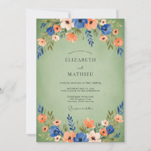 Invitation Mariage Champêtre Vert Sauge Animé