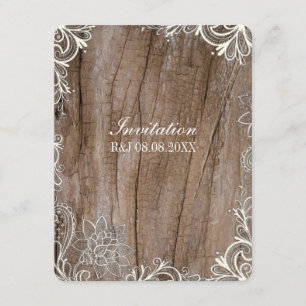 Invitation mariage champêtre vintage avec tourbillons de bois