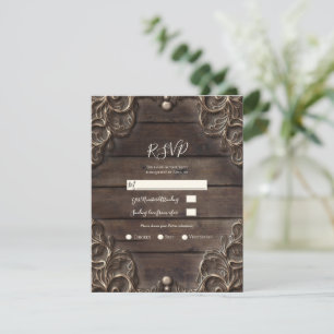 Invitation Mariage Champêtre Vintage Bois et Dentelle Réponse