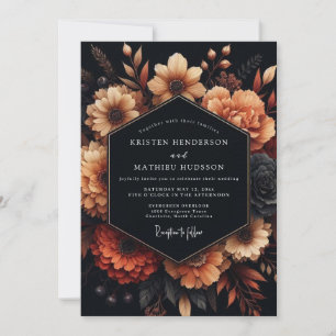 Invitation Mariage Charbon Ambre Fleurie