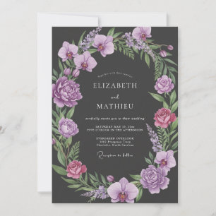 Invitation Mariage Charbon de Bois aux Pivoines Violettes