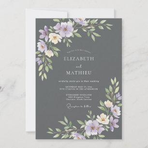 Invitation Mariage Charbon Mauve Pétales