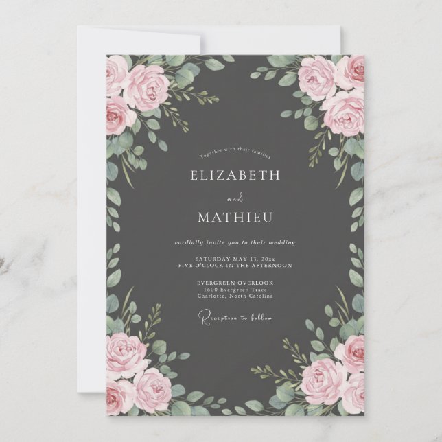 Invitation Mariage Charbon Rouge Florissant (Devant)